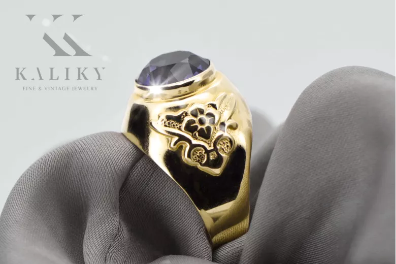 14-кв Желтое золото Александрит Кольцо Винтаж стиль vrc078y